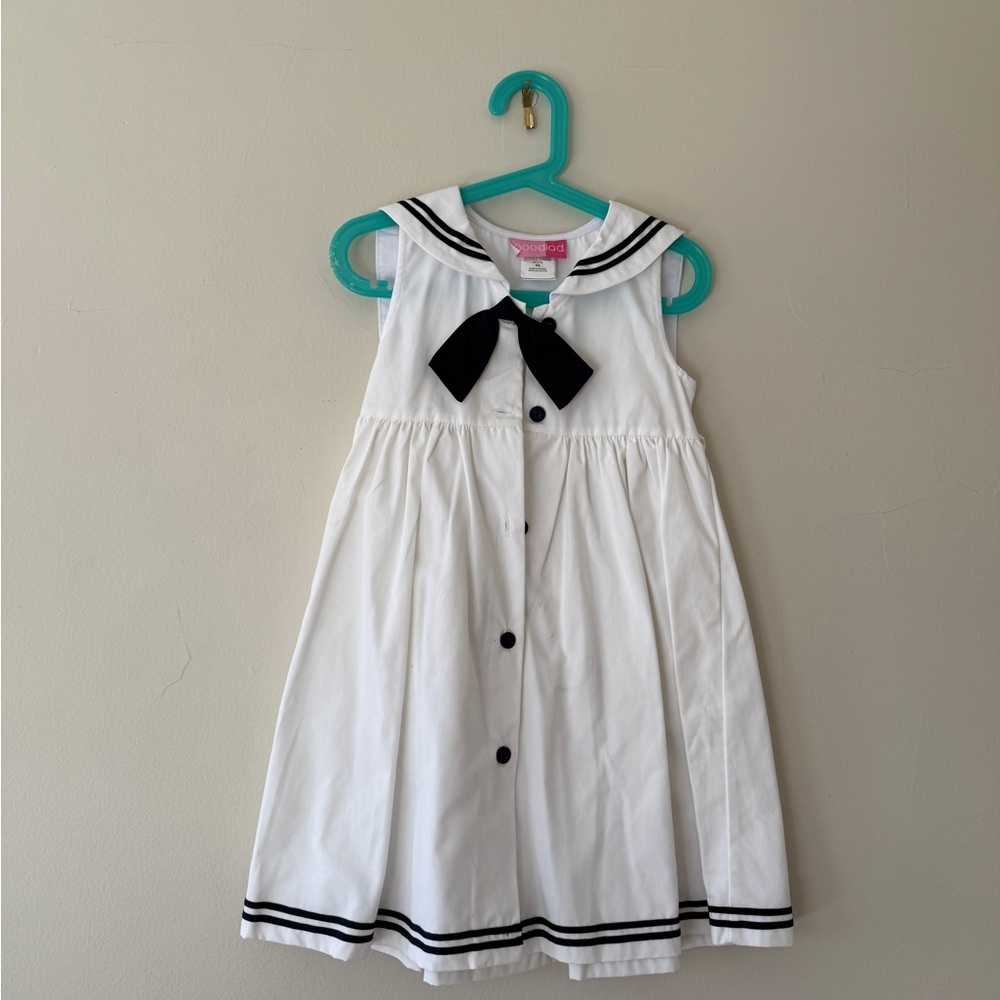 NWOT White and Navy Girls Nautical  Dress with Doll Dress American Girl